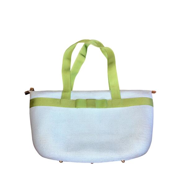 ERIC JAVITS Tote Bag Powder Blue Lime Green SPRING SUMMER PASTEL BOW - Picture 4 of 9